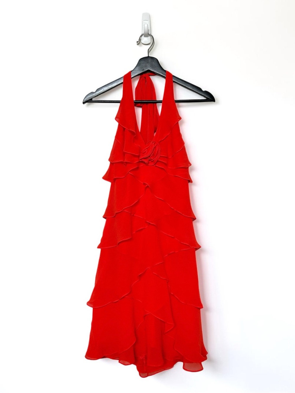 Cache Y2k Vintage 100% Silk Red Halter Dress Size 2